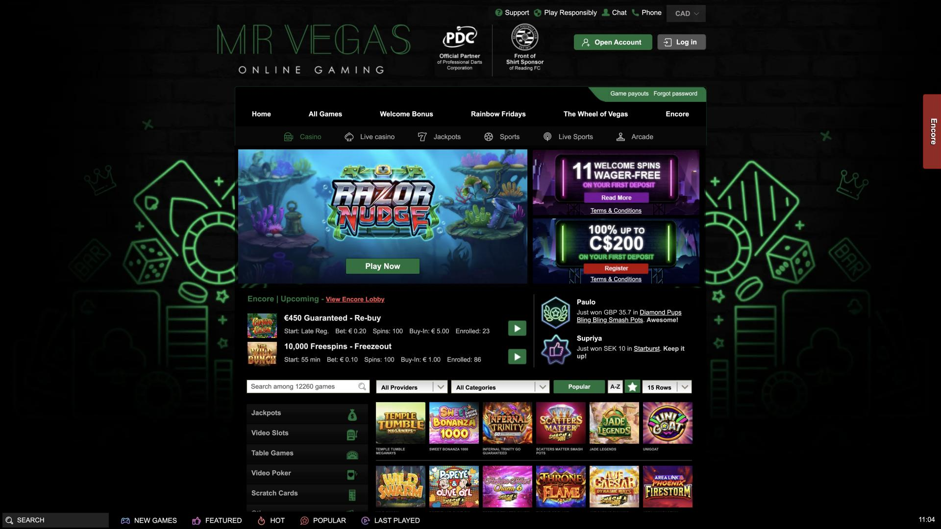 Screenshot of the Mr Vegas website